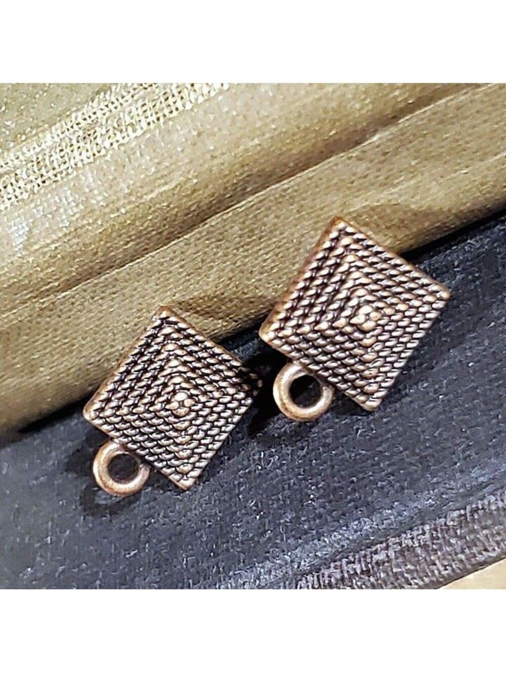 Avant Garde Antique Copper Egyptian Pyramid Dotted Earring Post Findings 2 pcs